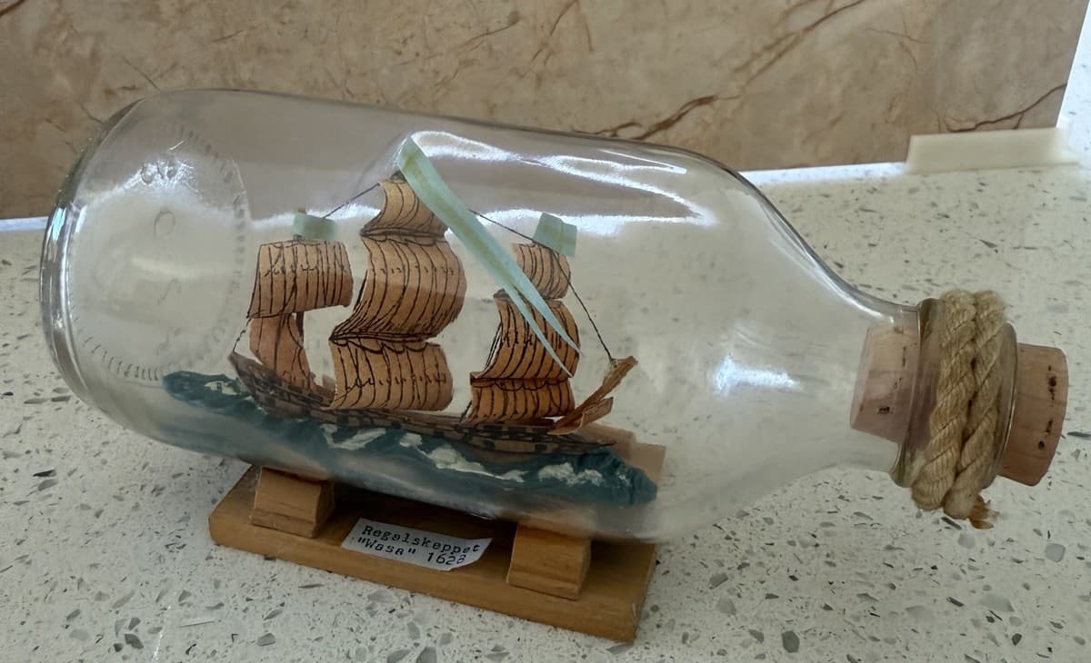 Model of Swedish Warship “Wasa” Inside Glass Bottle