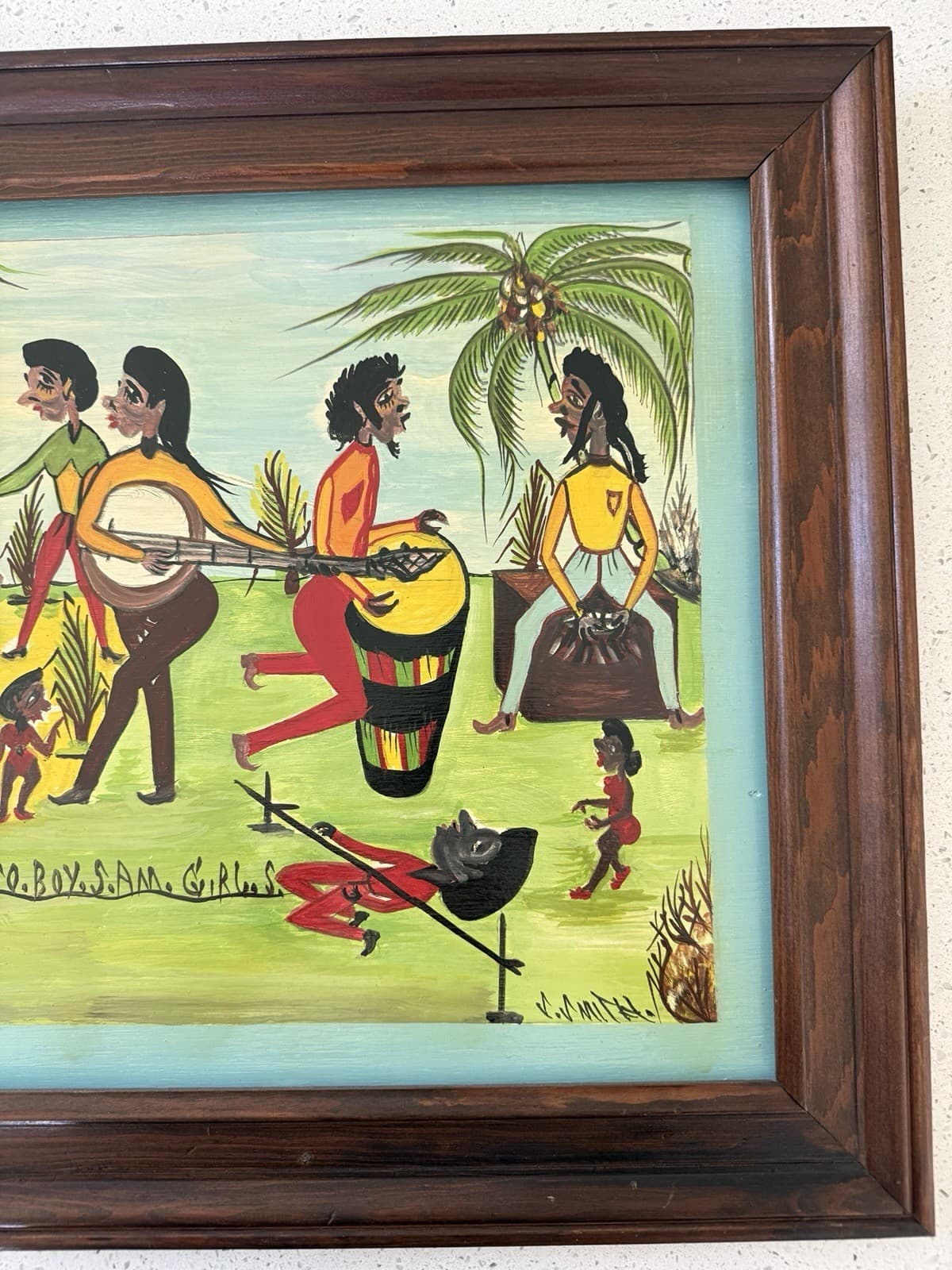 Original Jamaican Folk Art Calypso Scene Painting - Thumbnail 3