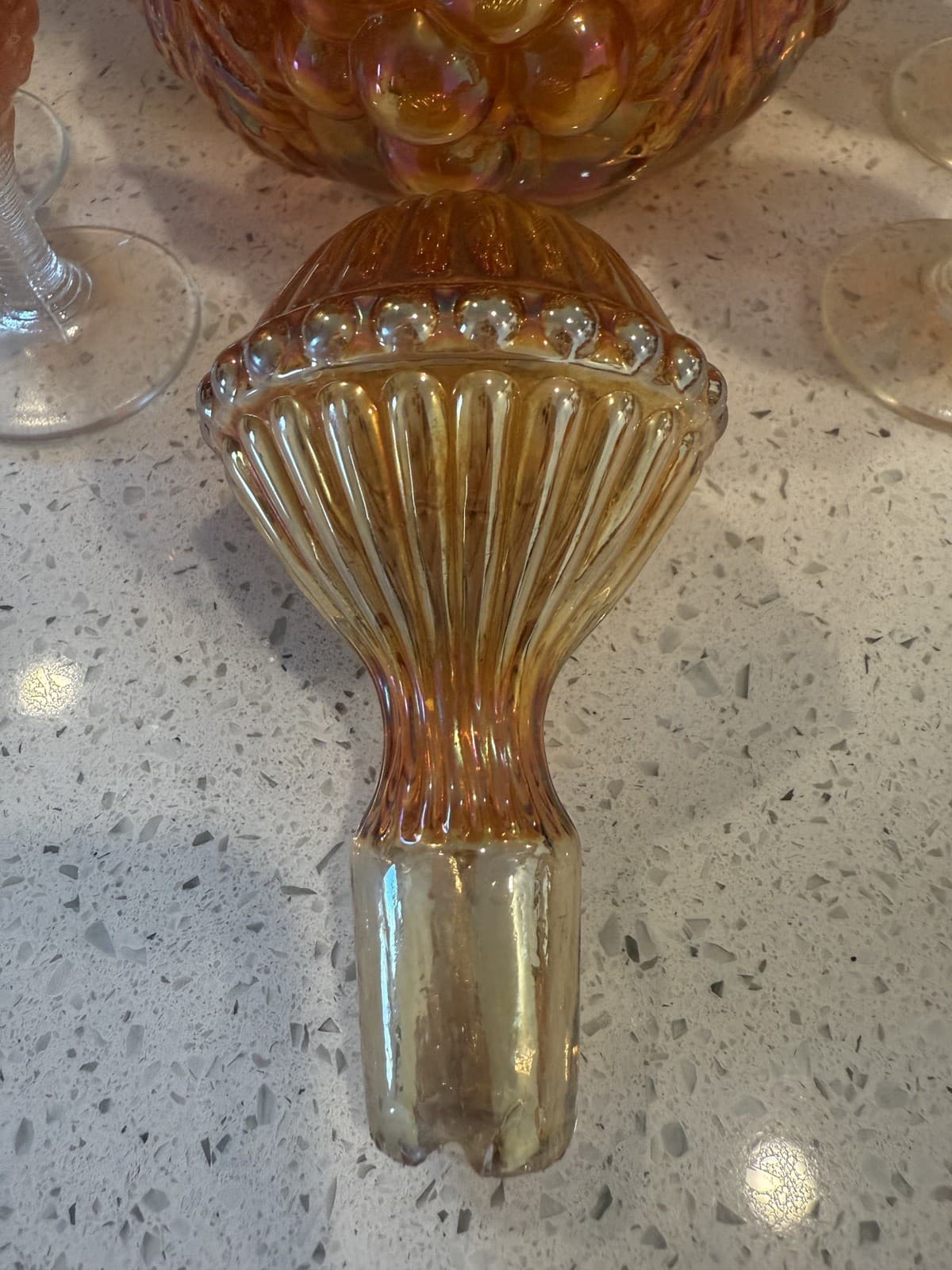Vintage Grape Pattern Carnival Glass Decanter Set with 4 Glasses, Estate Find - Thumbnail 5