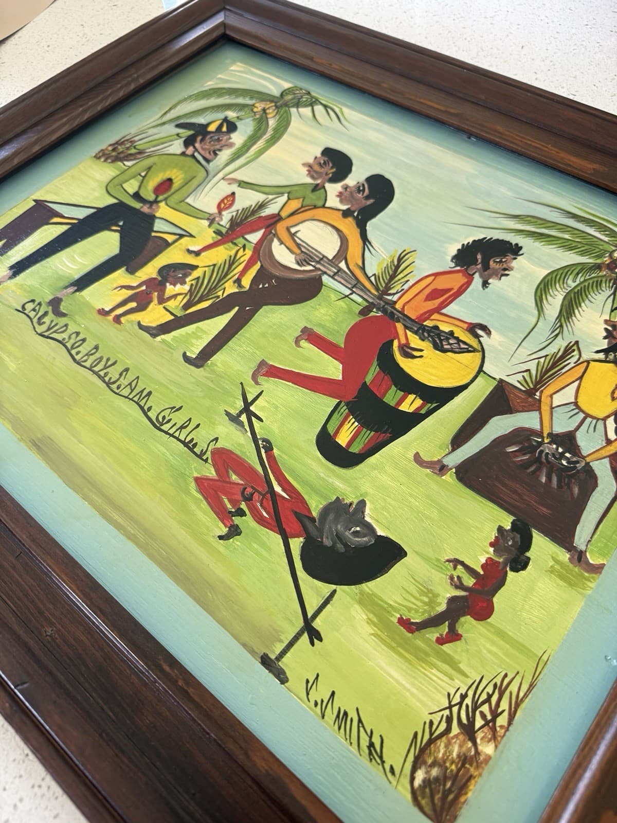 Original Jamaican Folk Art Calypso Scene Painting - Thumbnail 7