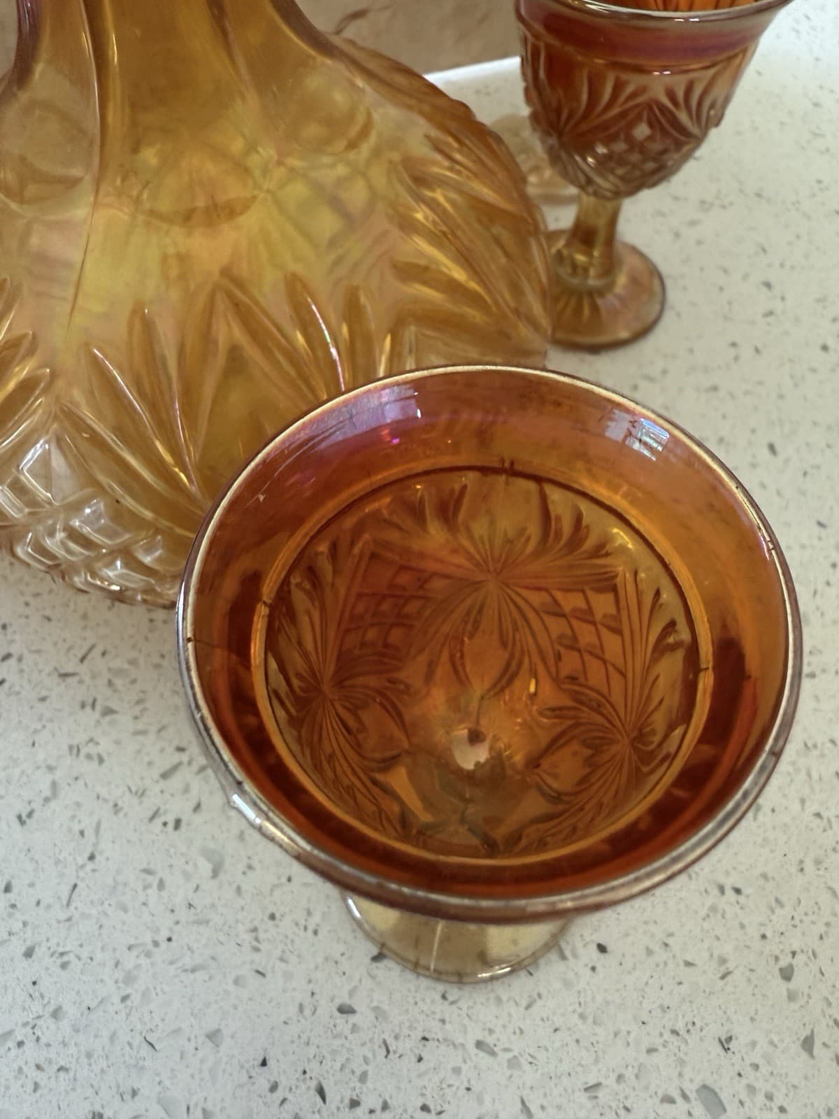 Vintage Imperial Glass Company Marigold Carnival Glass Decanter and Cordial Set - Thumbnail 12