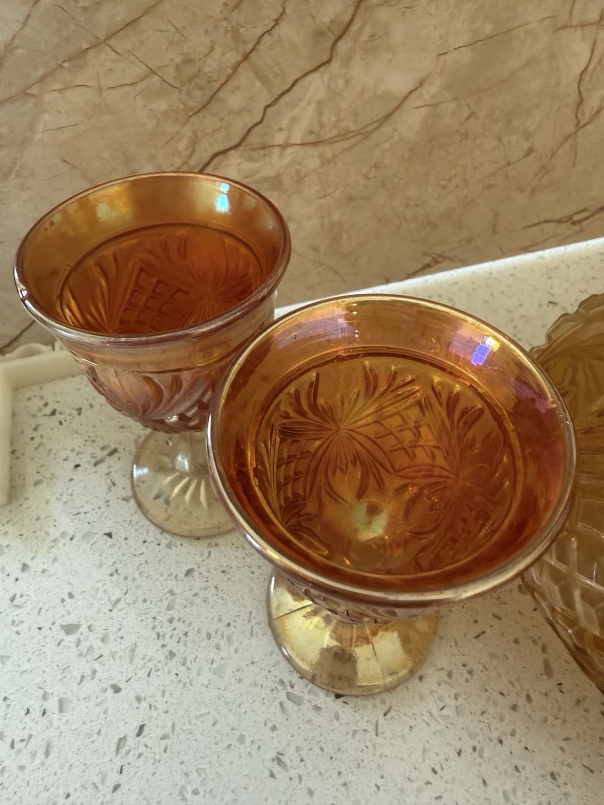 Vintage Imperial Glass Company Marigold Carnival Glass Decanter and Cordial Set - Thumbnail 8