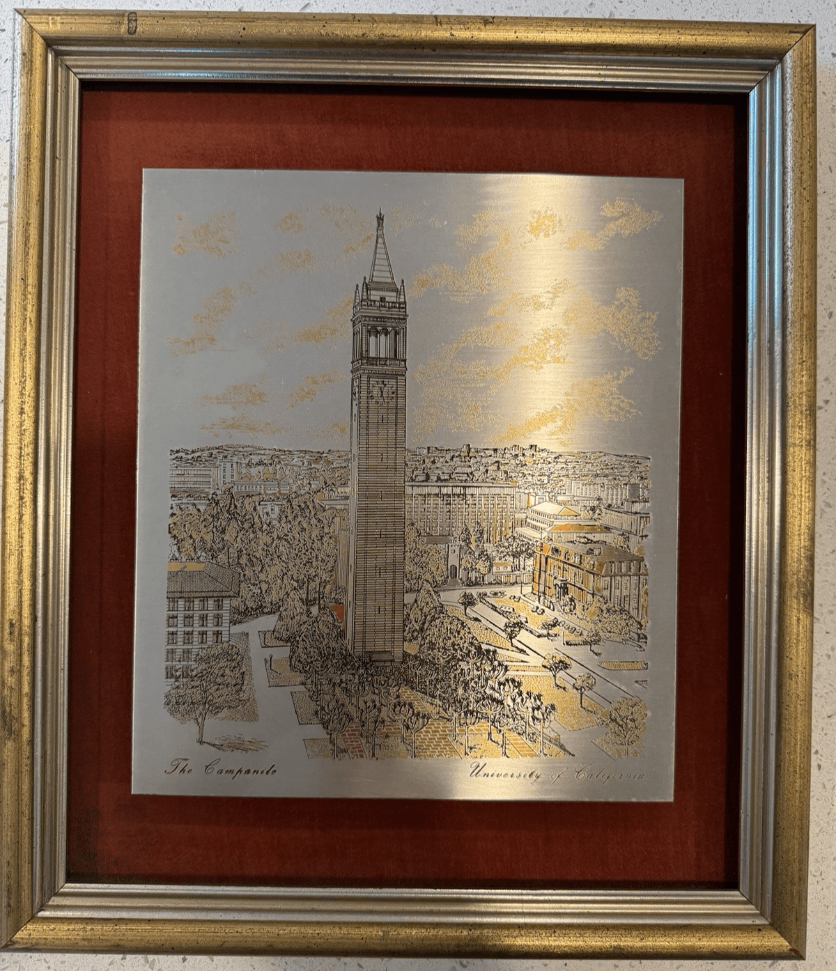 Vintage Reed & Barton Damascene Etching of UC Berkeley's Campanile