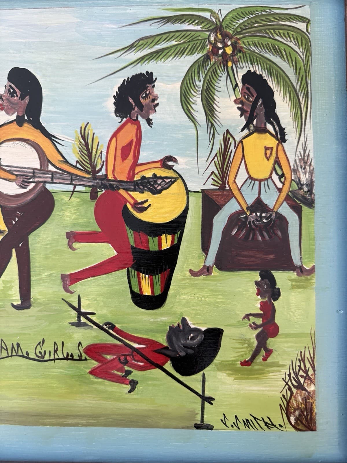 Original Jamaican Folk Art Calypso Scene Painting - Thumbnail 6