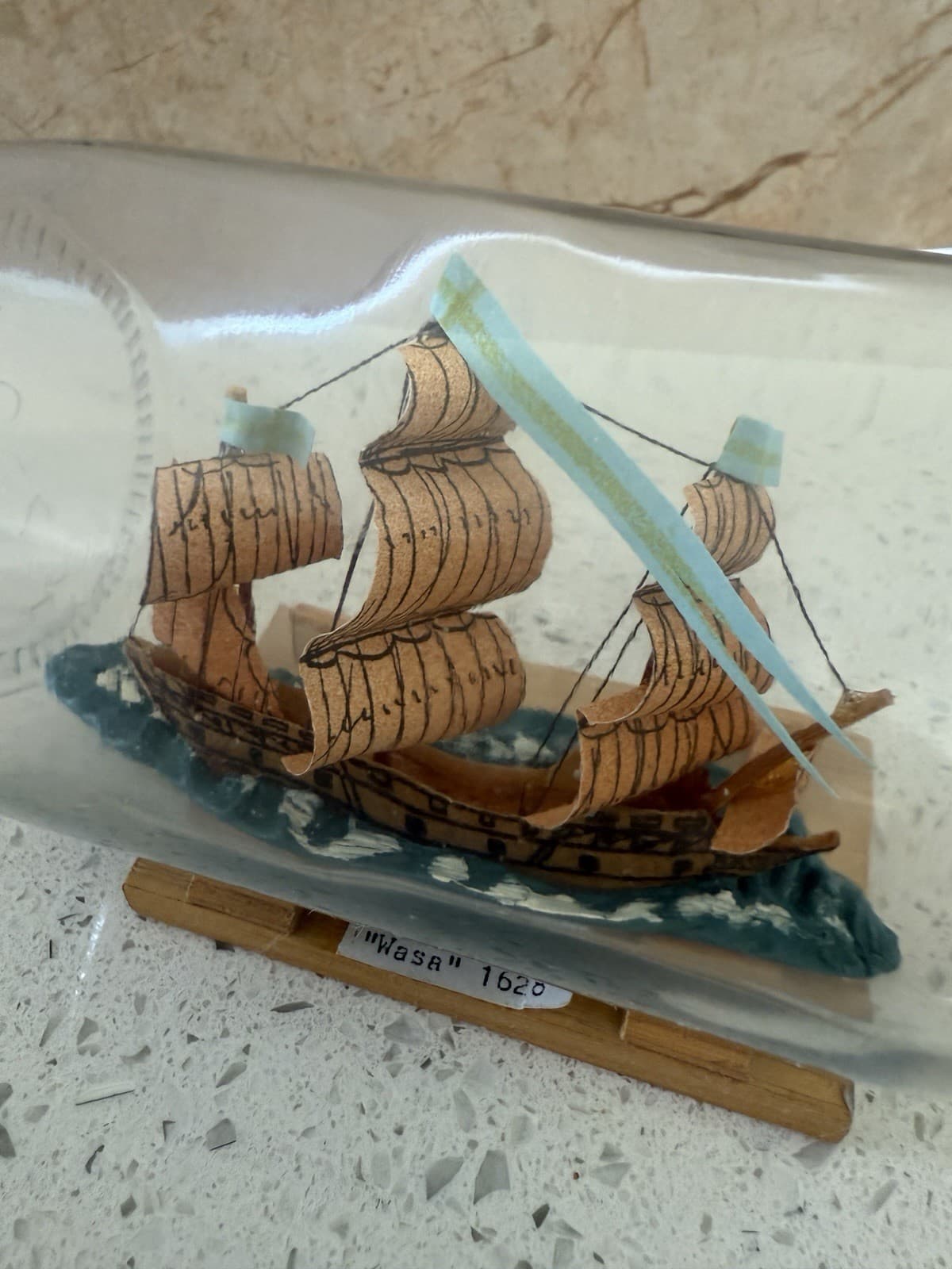 Model of Swedish Warship “Wasa” Inside Glass Bottle - Thumbnail 2