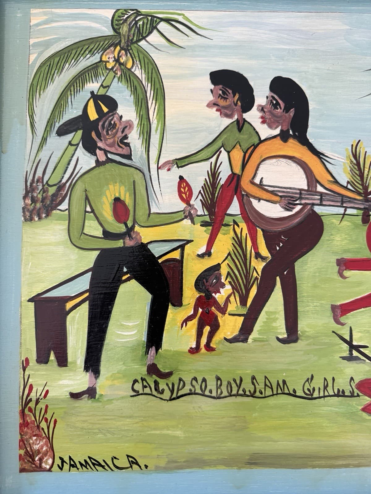 Original Jamaican Folk Art Calypso Scene Painting - Thumbnail 4