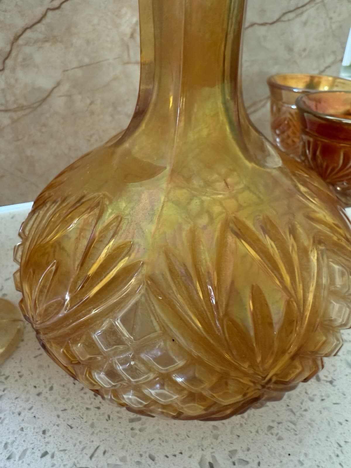 Vintage Imperial Glass Company Marigold Carnival Glass Decanter and Cordial Set - Thumbnail 9