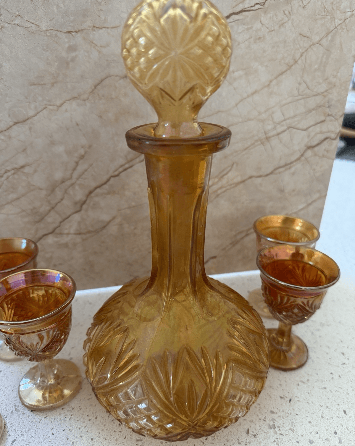 Vintage Imperial Glass Company Marigold Carnival Glass Decanter and Cordial Set - Thumbnail 6