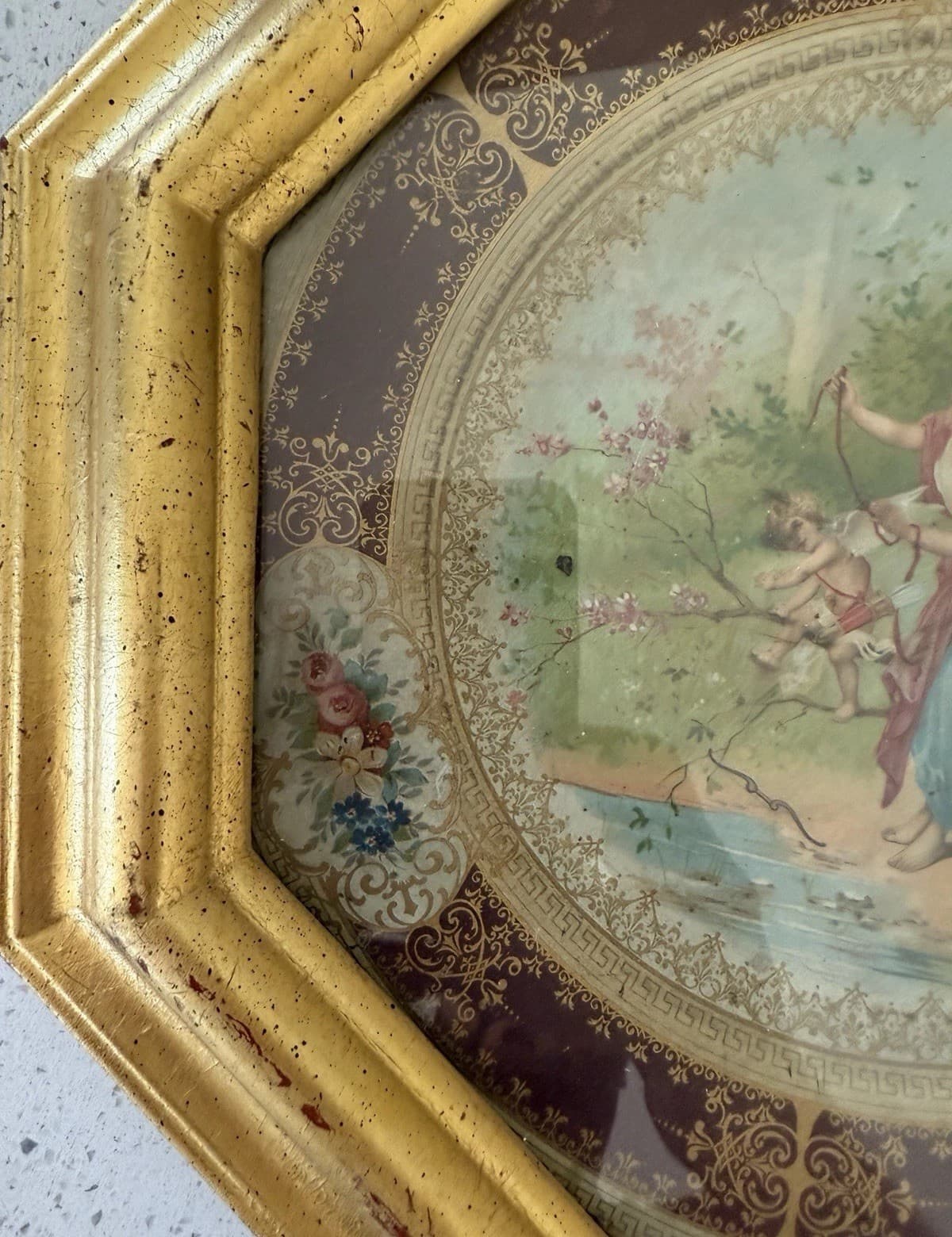 Antique Vienna Art Plate with Decorative Frame - Thumbnail 5