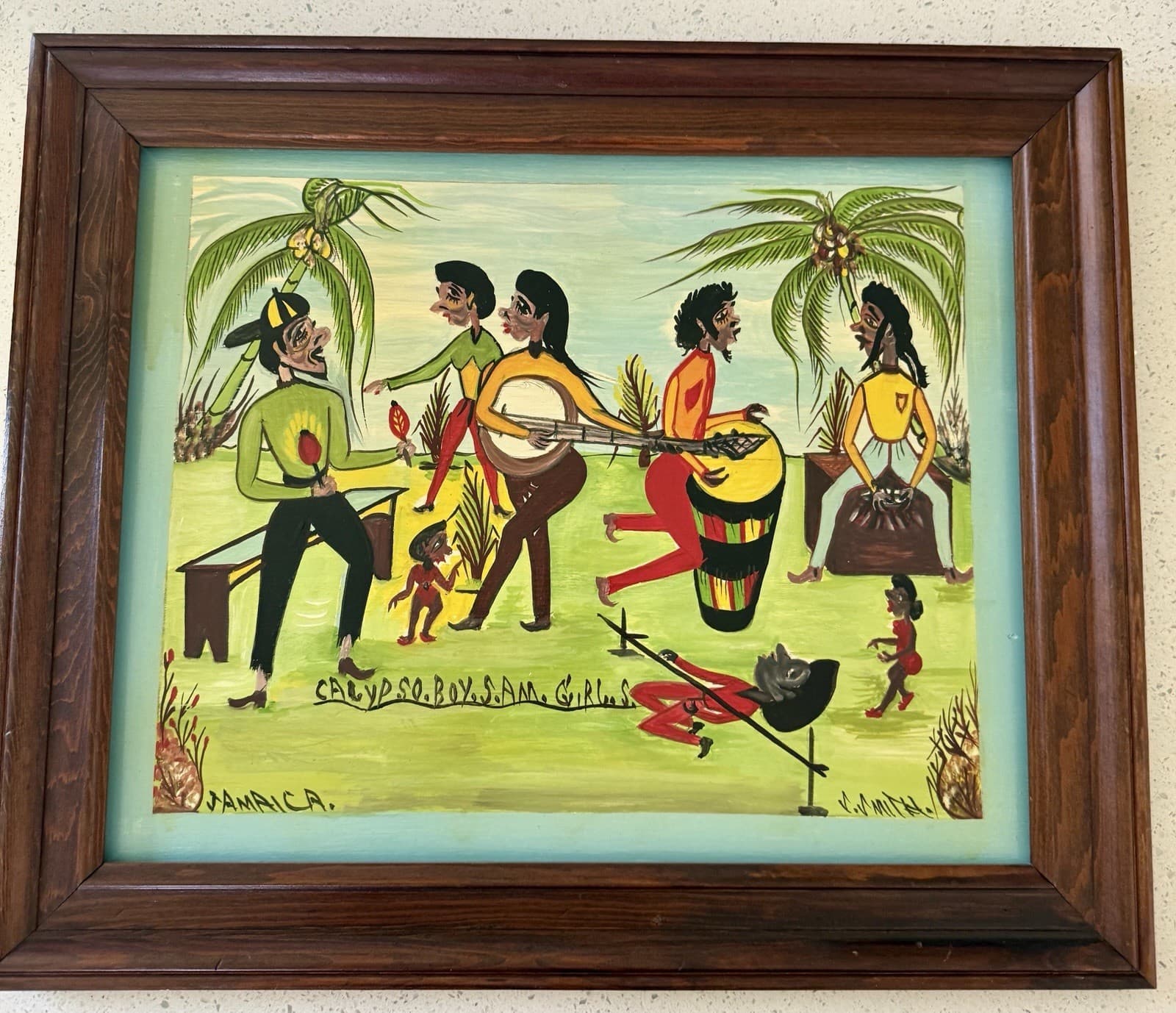 Original Jamaican Folk Art Calypso Scene Painting