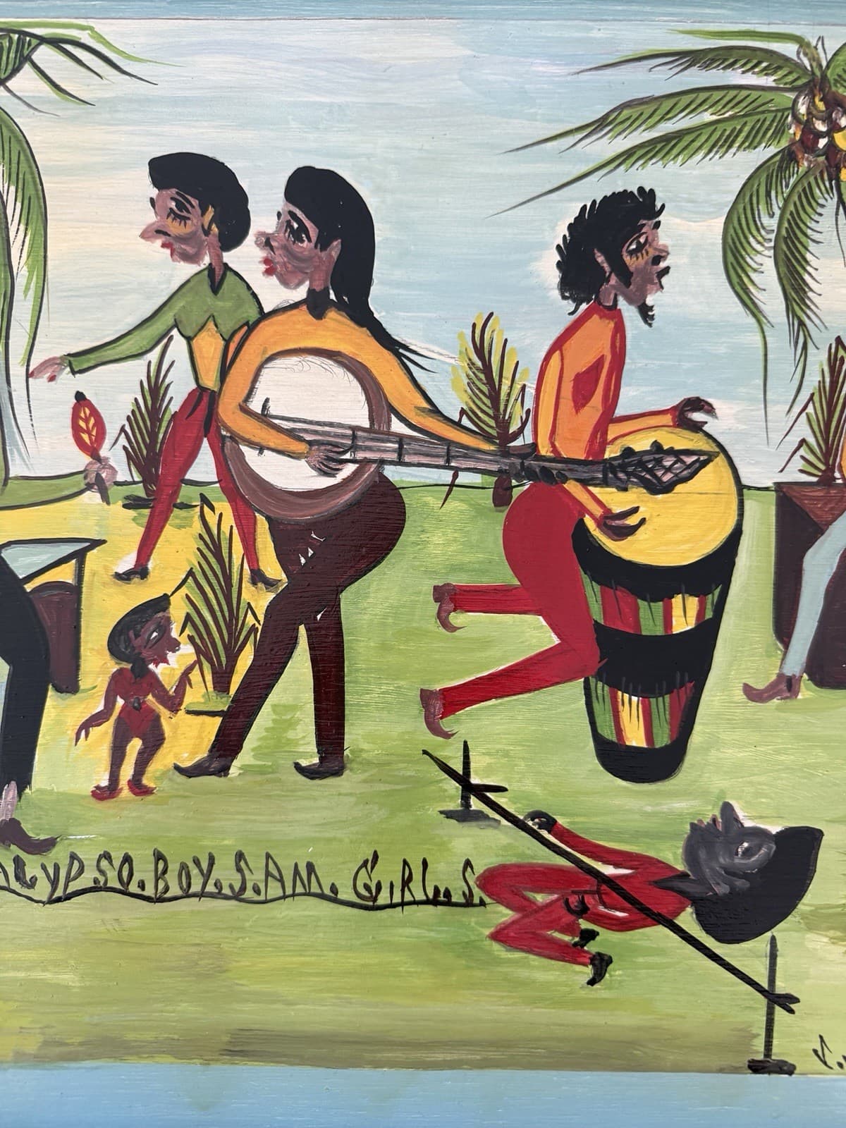 Original Jamaican Folk Art Calypso Scene Painting - Thumbnail 5
