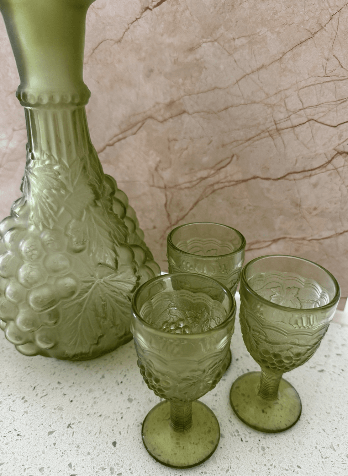 Vintage Imperial Glass 'Grape Verde' Decanter and Cordial Glass Set, Estate Find - Thumbnail 5