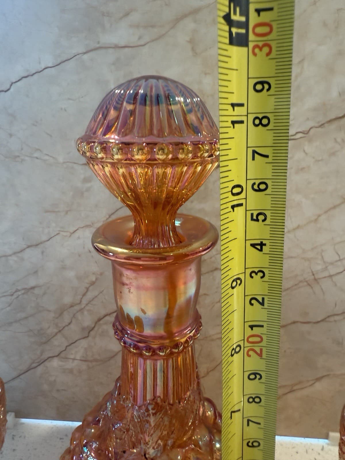 Vintage Marigold Grape Pattern Carnival Glass Decanter Set - Thumbnail 8