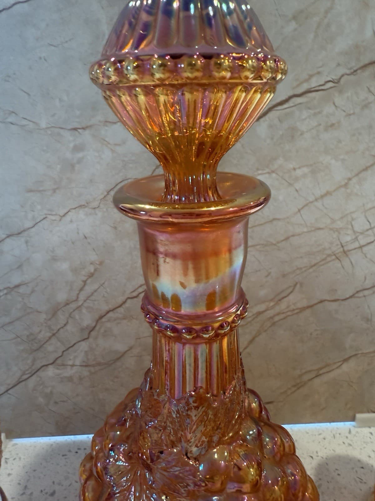 Vintage Marigold Grape Pattern Carnival Glass Decanter Set - Thumbnail 5