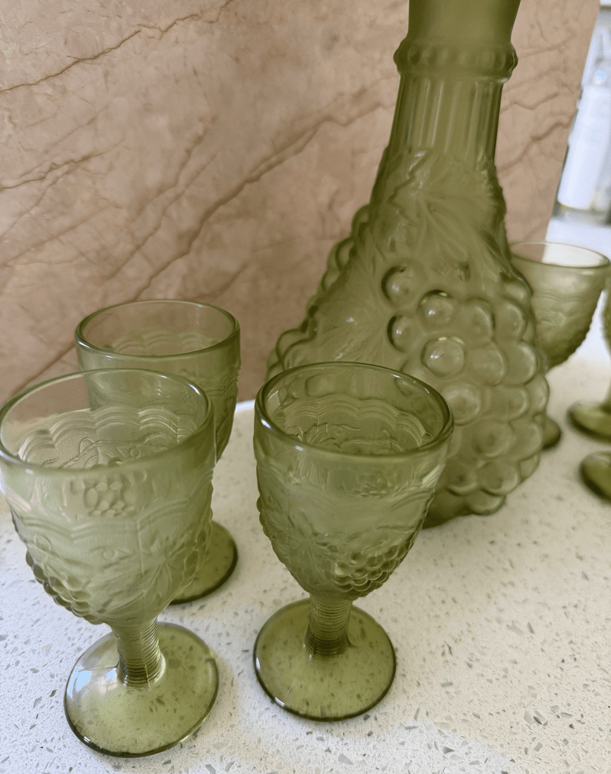 Vintage Imperial Glass 'Grape Verde' Decanter and Cordial Glass Set, Estate Find - Thumbnail 2