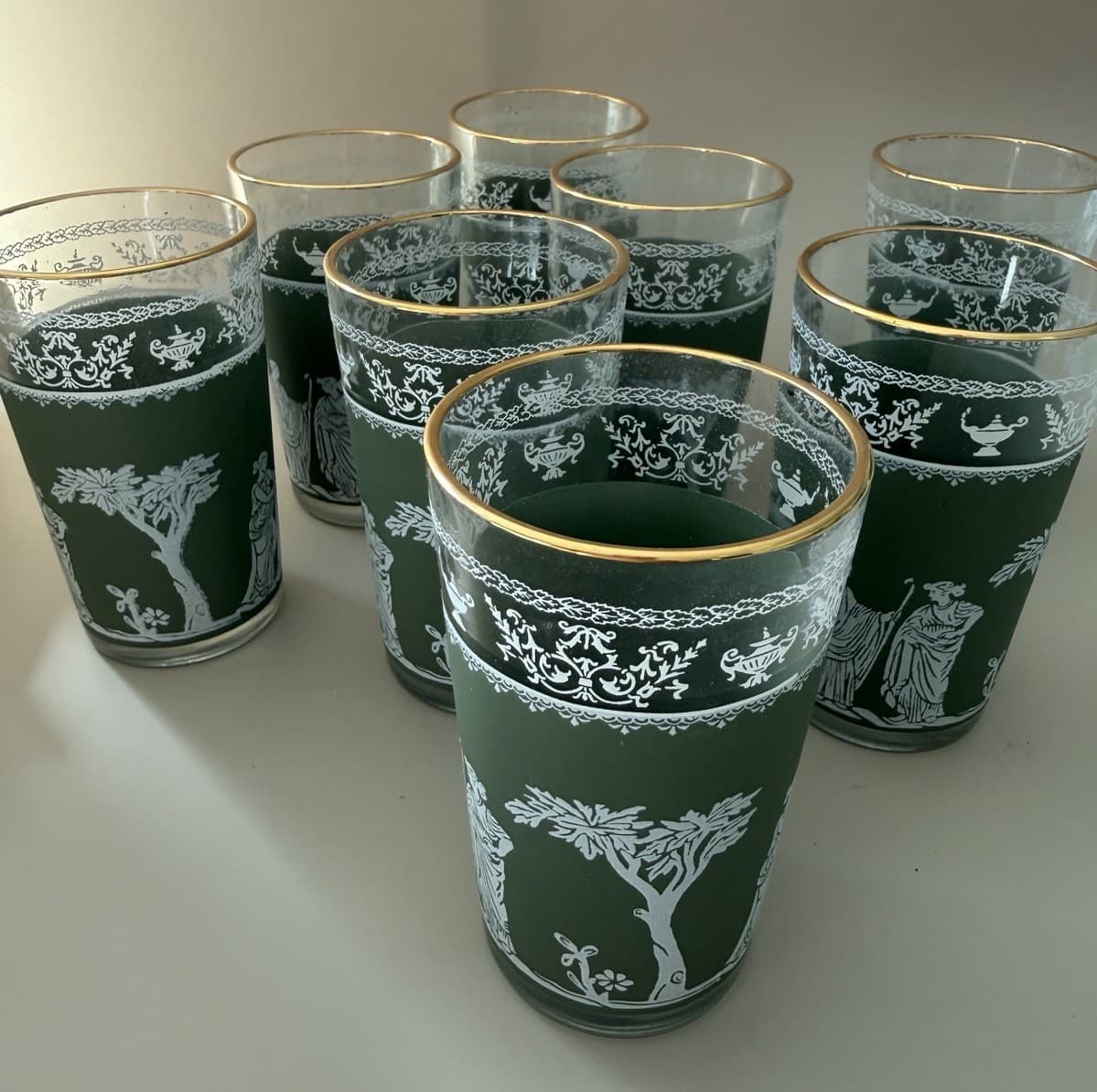 Vintage Hellenic Pattern 6 oz. Juice Glasses (Set of 8)