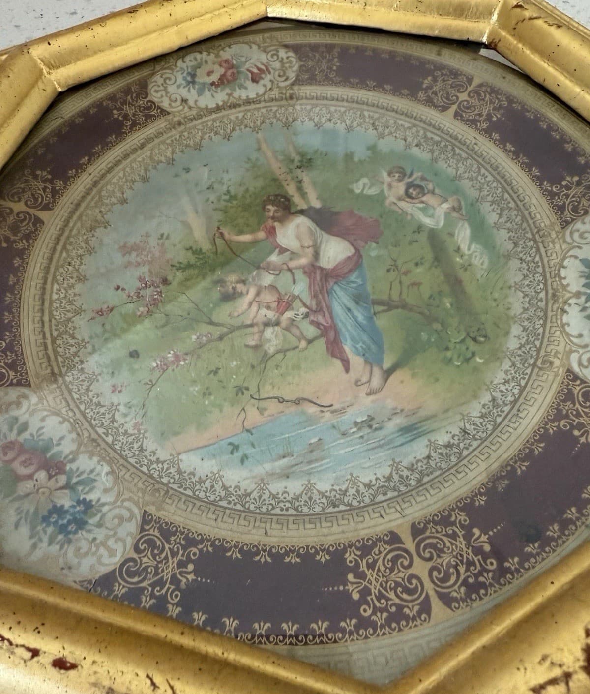 Antique Vienna Art Plate with Decorative Frame - Thumbnail 3
