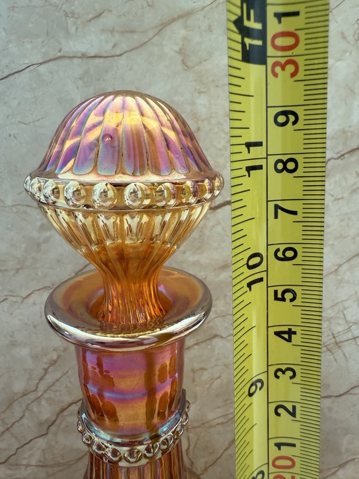 Vintage Marigold Carnival Glass Grape Pattern Decanter and Seven Goblets - Thumbnail 12