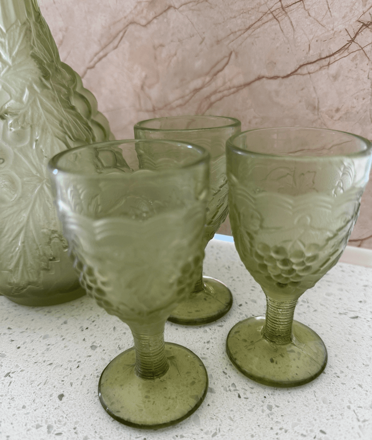 Vintage Imperial Glass 'Grape Verde' Decanter and Cordial Glass Set, Estate Find - Thumbnail 6