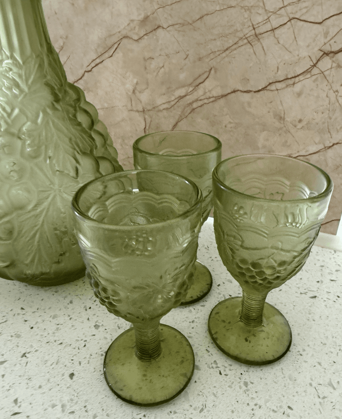 Vintage Imperial Glass 'Grape Verde' Decanter and Cordial Glass Set, Estate Find - Thumbnail 7