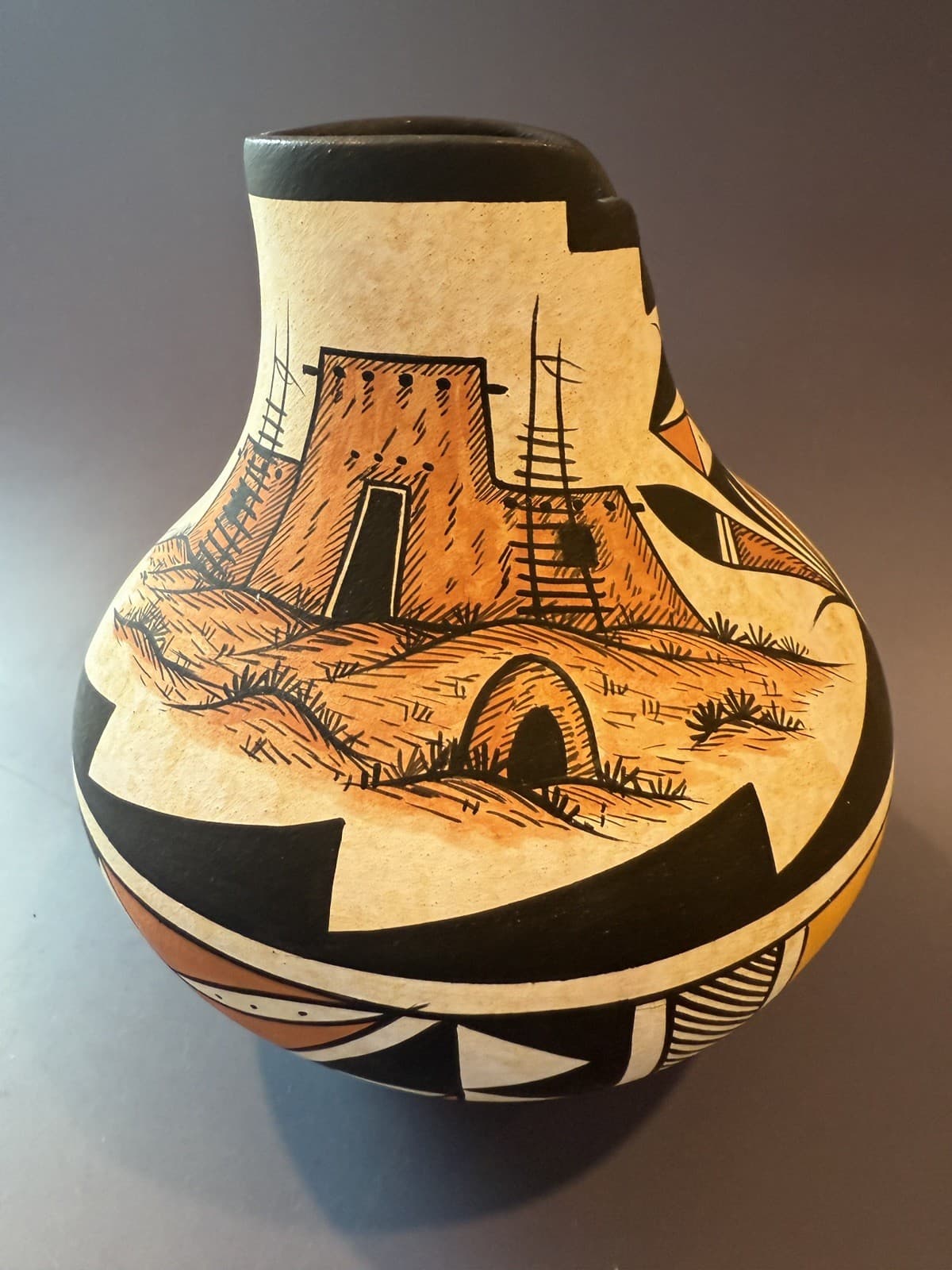 Pueblo Kiva Pottery Vase Vintage Native American, Signed