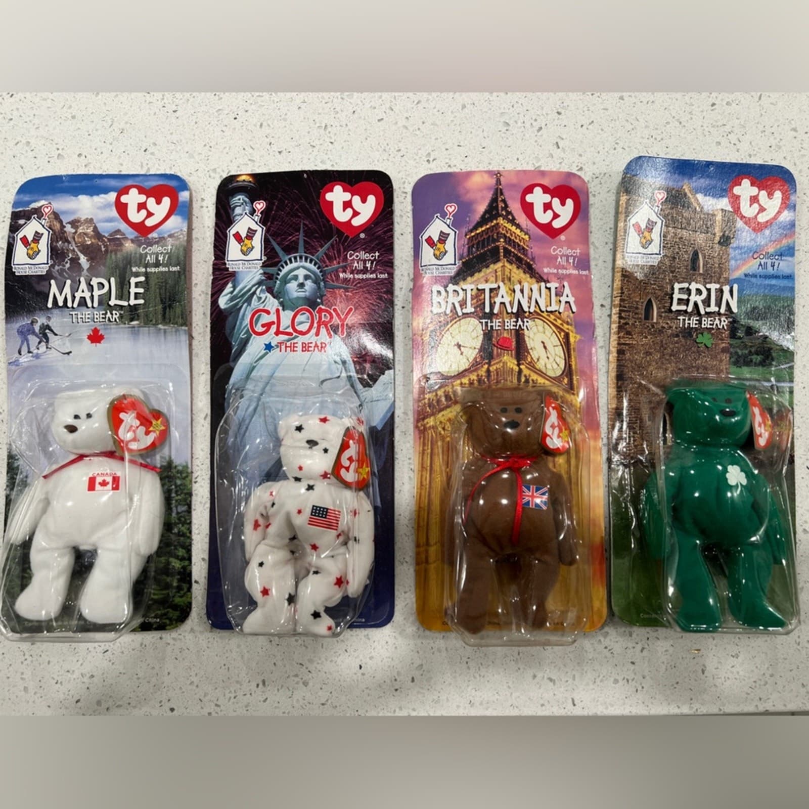 1999 TY Beanie Babies Britannia Glory Erin Maple The Bear McDonalds Lot Set of 4