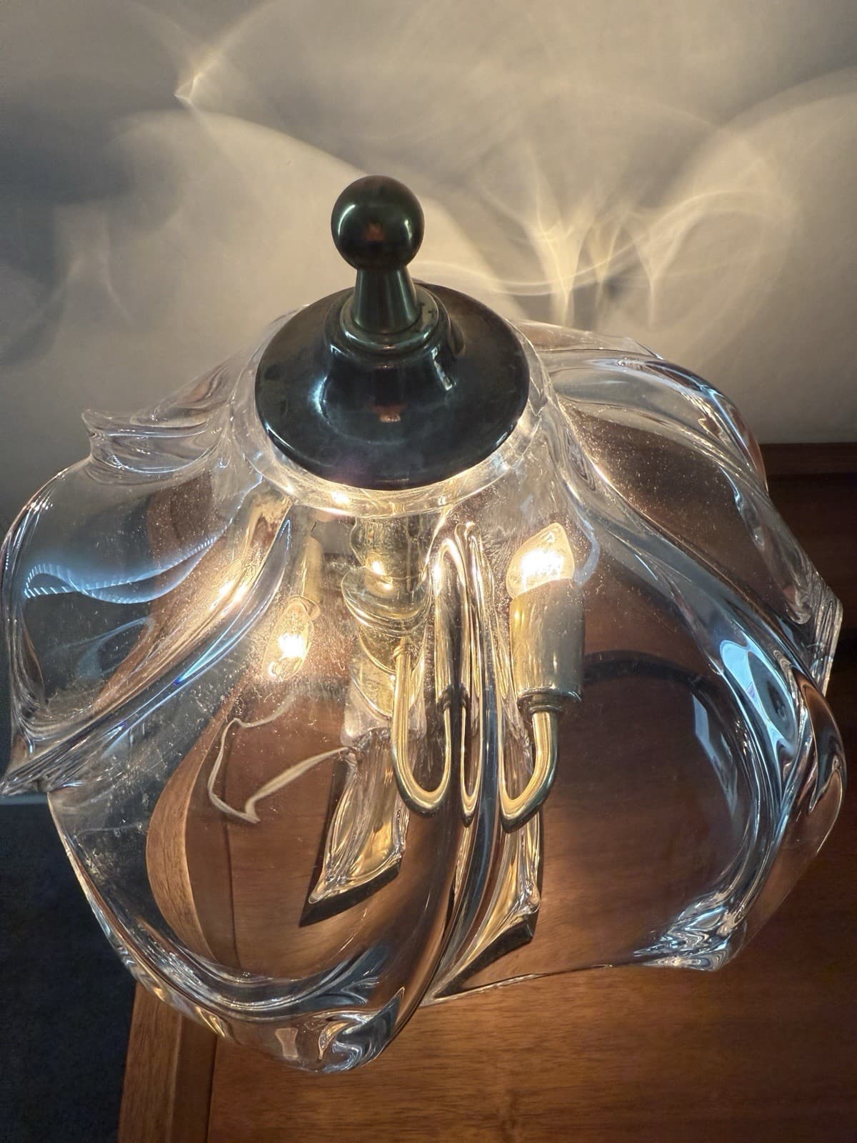 Vintage Cofrac Art Verrier Crystal Brass Table Lamp - Thumbnail 4