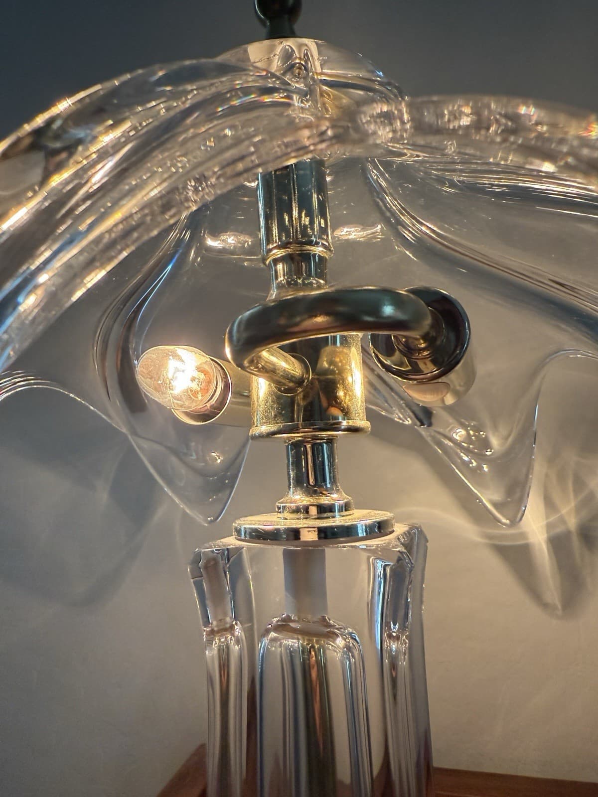 Vintage Cofrac Art Verrier Crystal Brass Table Lamp - Thumbnail 5