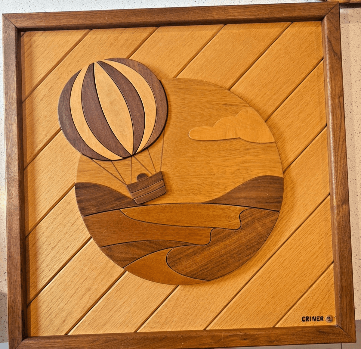 Vintage Dave Criner Limited Edition Wood Inlay Hot Air Balloon Handmade Artwork