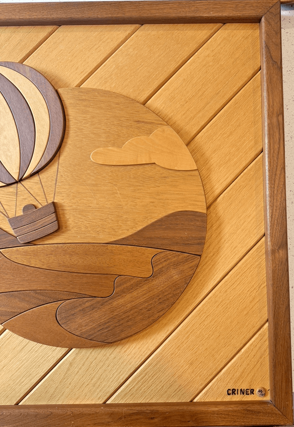 Vintage Dave Criner Limited Edition Wood Inlay Hot Air Balloon Handmade Artwork - Thumbnail 3