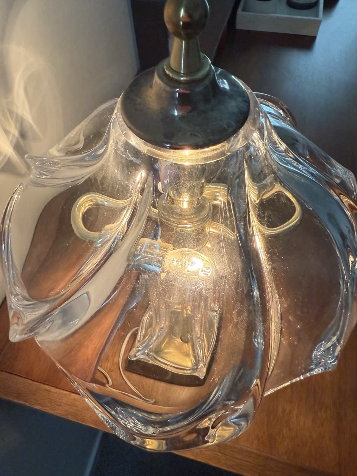 Vintage Cofrac Art Verrier Crystal Brass Table Lamp - Thumbnail 6