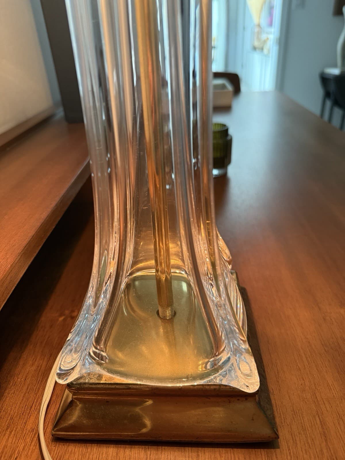 Vintage Cofrac Art Verrier Crystal Brass Table Lamp - Thumbnail 7