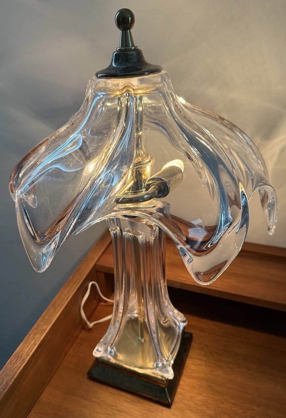Vintage Cofrac Art Verrier Crystal Brass Table Lamp - Thumbnail 2