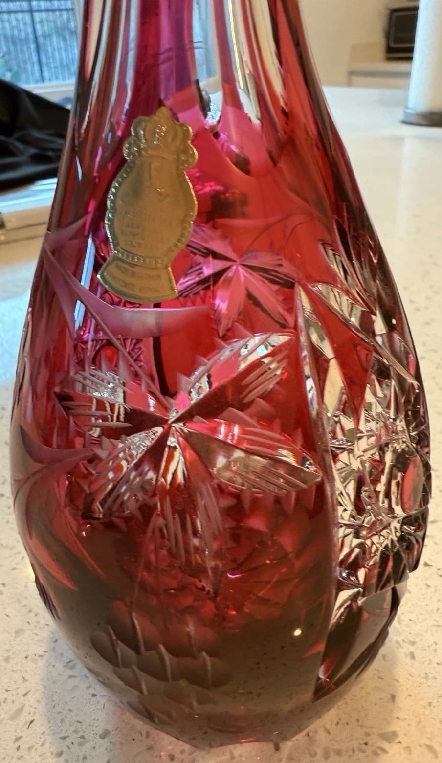 Vintage Imperlux Red Leaded Crystal Decanter - Thumbnail 3