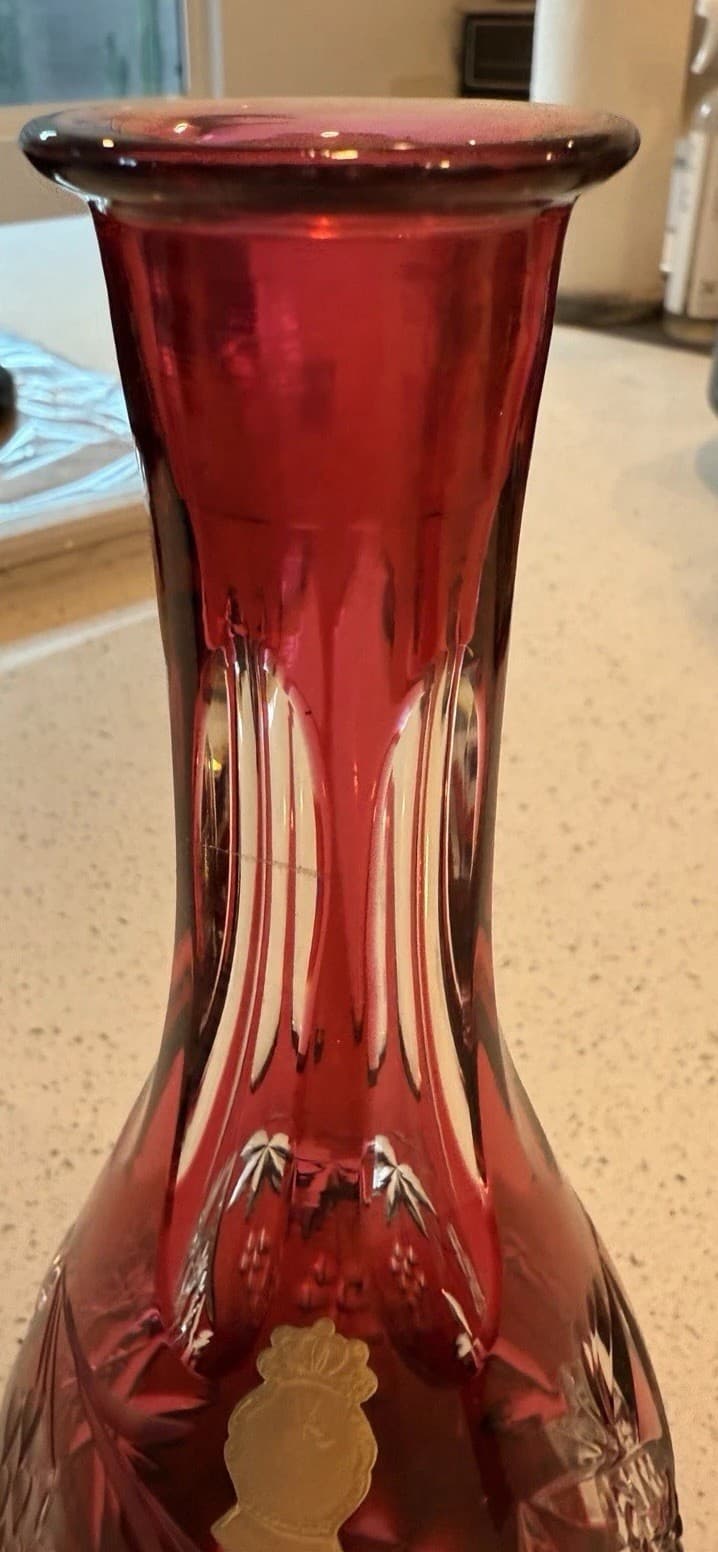 Vintage Imperlux Red Leaded Crystal Decanter - Thumbnail 4