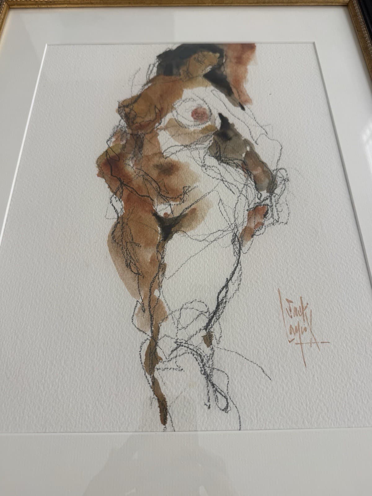 Vintage Framed Watercolor and Charcoal Nude Figure Study by Jack Laycox - Thumbnail 8