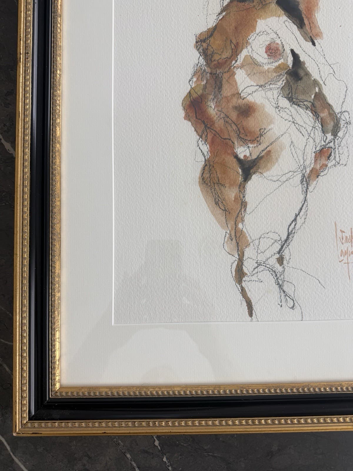 Vintage Framed Watercolor and Charcoal Nude Figure Study by Jack Laycox - Thumbnail 6