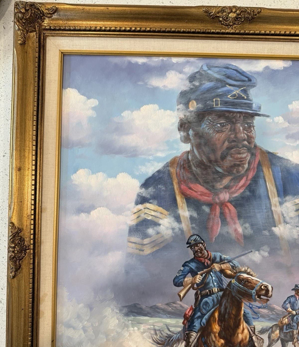 Lee Barker Buffalo Soldier Original Oil Painting Signed, Estate Find - Thumbnail 7