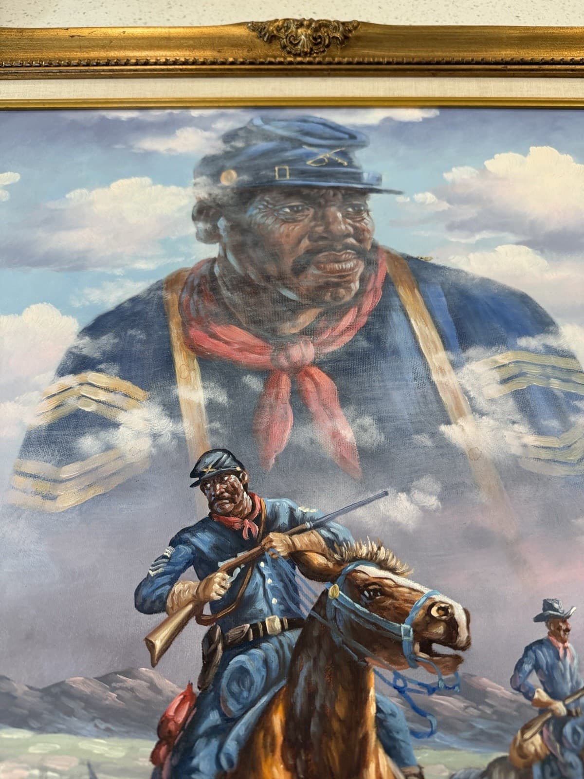 Lee Barker Buffalo Soldier Original Oil Painting Signed, Estate Find - Thumbnail 4