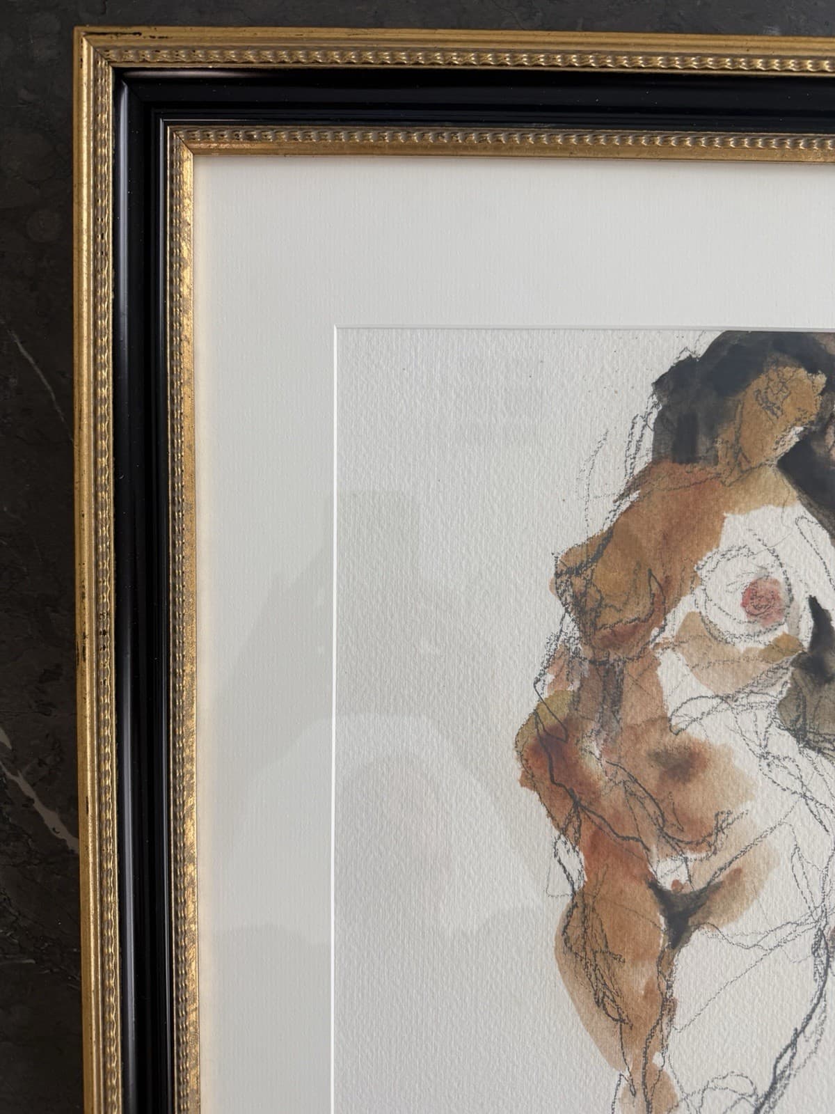 Vintage Framed Watercolor and Charcoal Nude Figure Study by Jack Laycox - Thumbnail 3