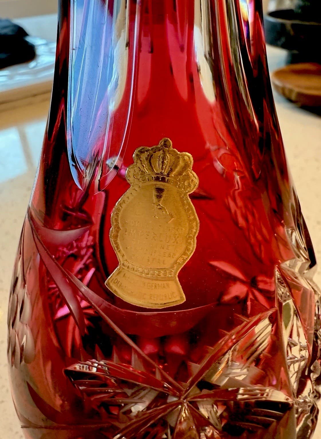 Vintage Imperlux Red Leaded Crystal Decanter - Thumbnail 2