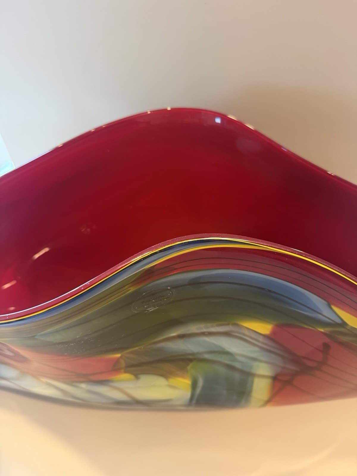 Large Murano Style Art Glass Folded Multicolor Centerpiece - Thumbnail 10