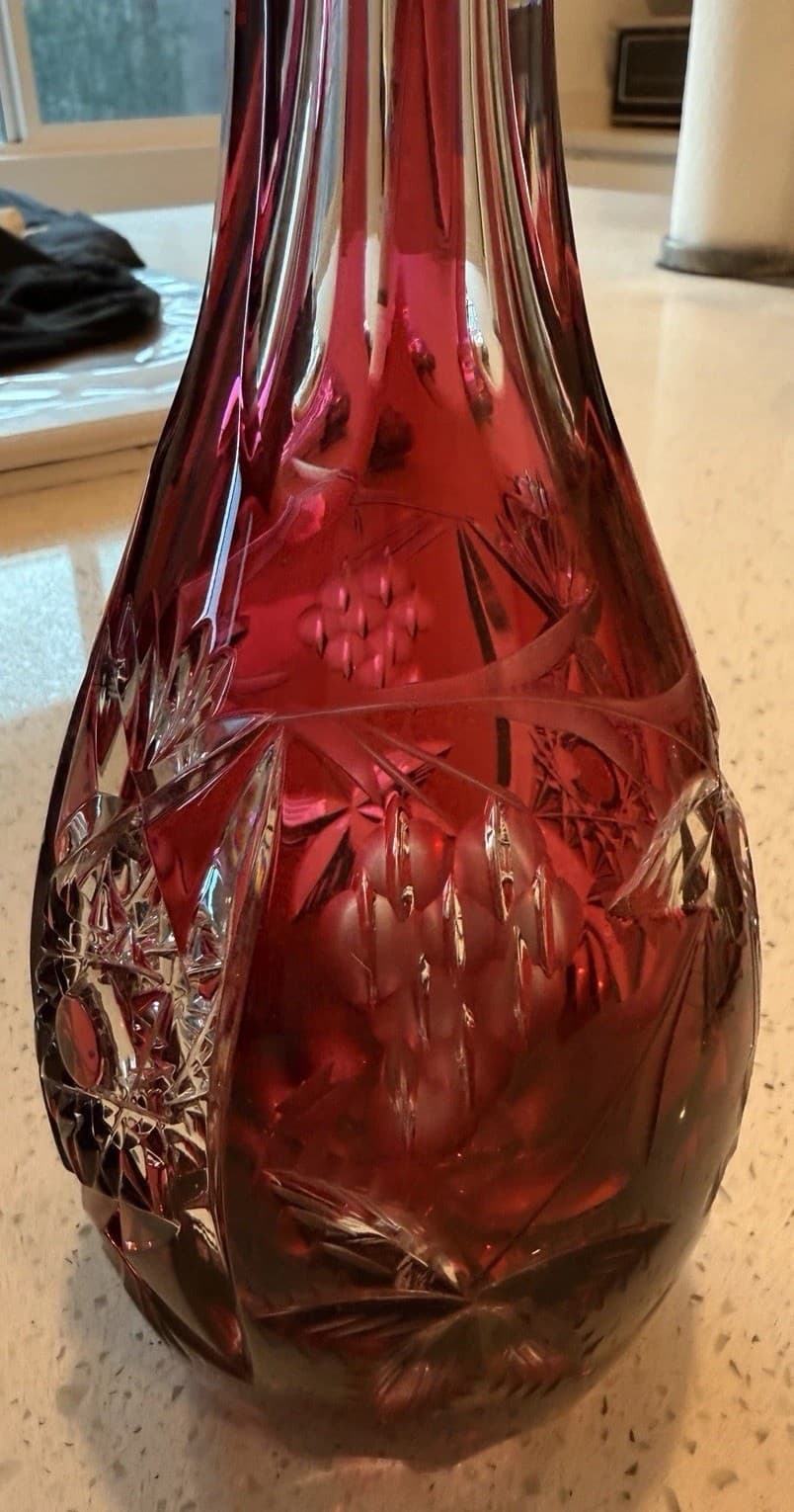Vintage Imperlux Red Leaded Crystal Decanter - Thumbnail 5