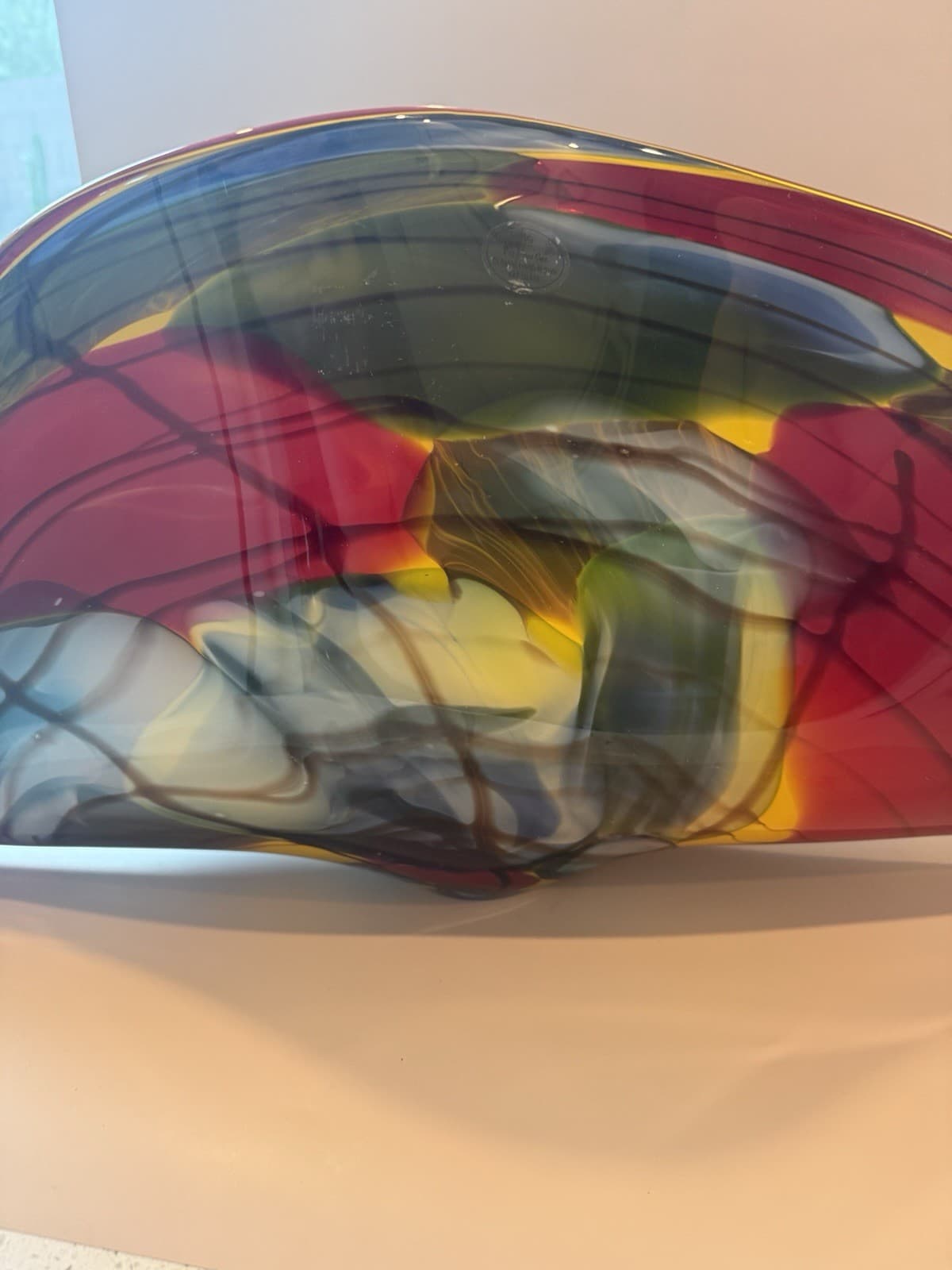 Large Murano Style Art Glass Folded Multicolor Centerpiece - Thumbnail 3