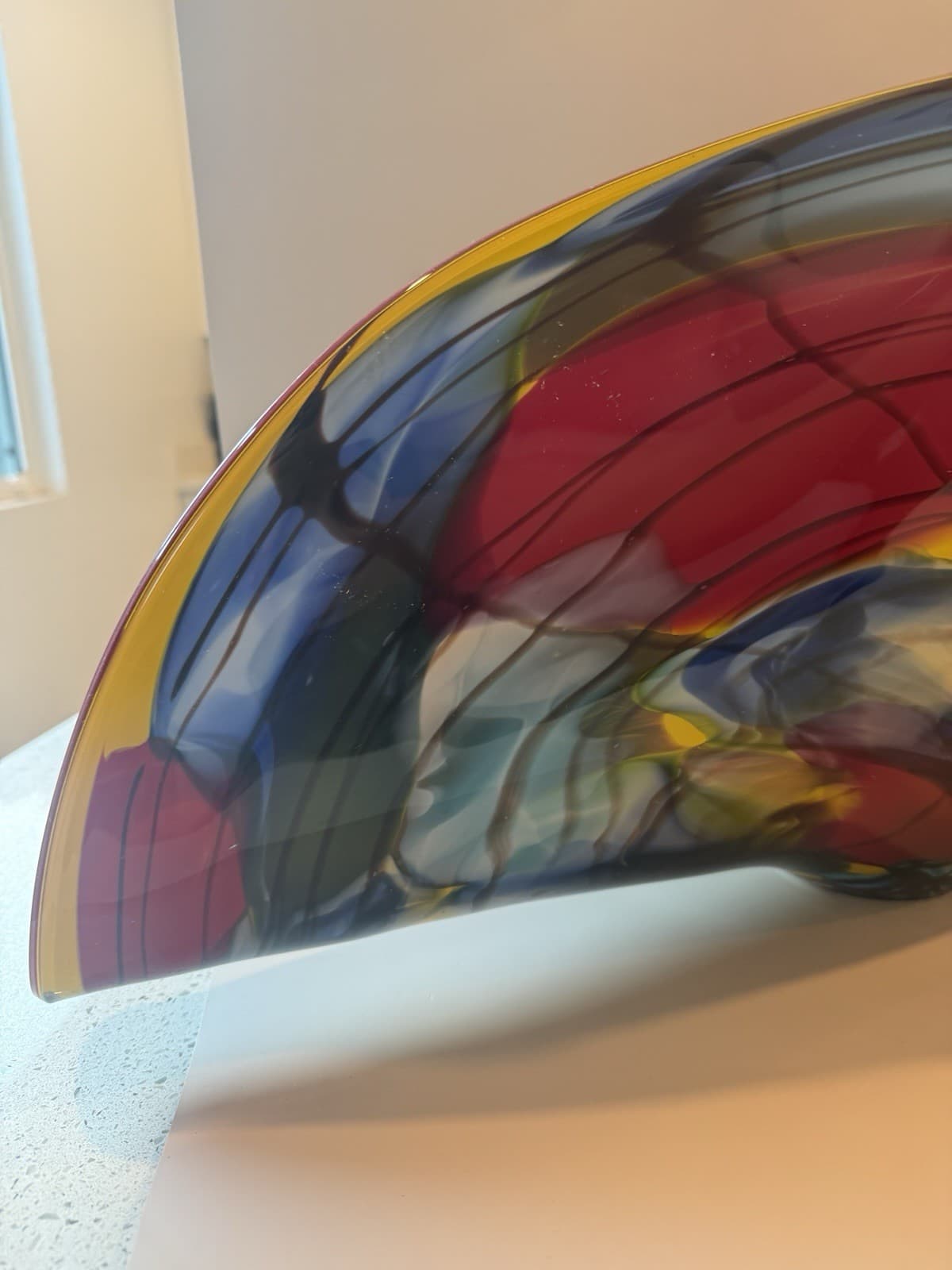 Large Murano Style Art Glass Folded Multicolor Centerpiece - Thumbnail 14