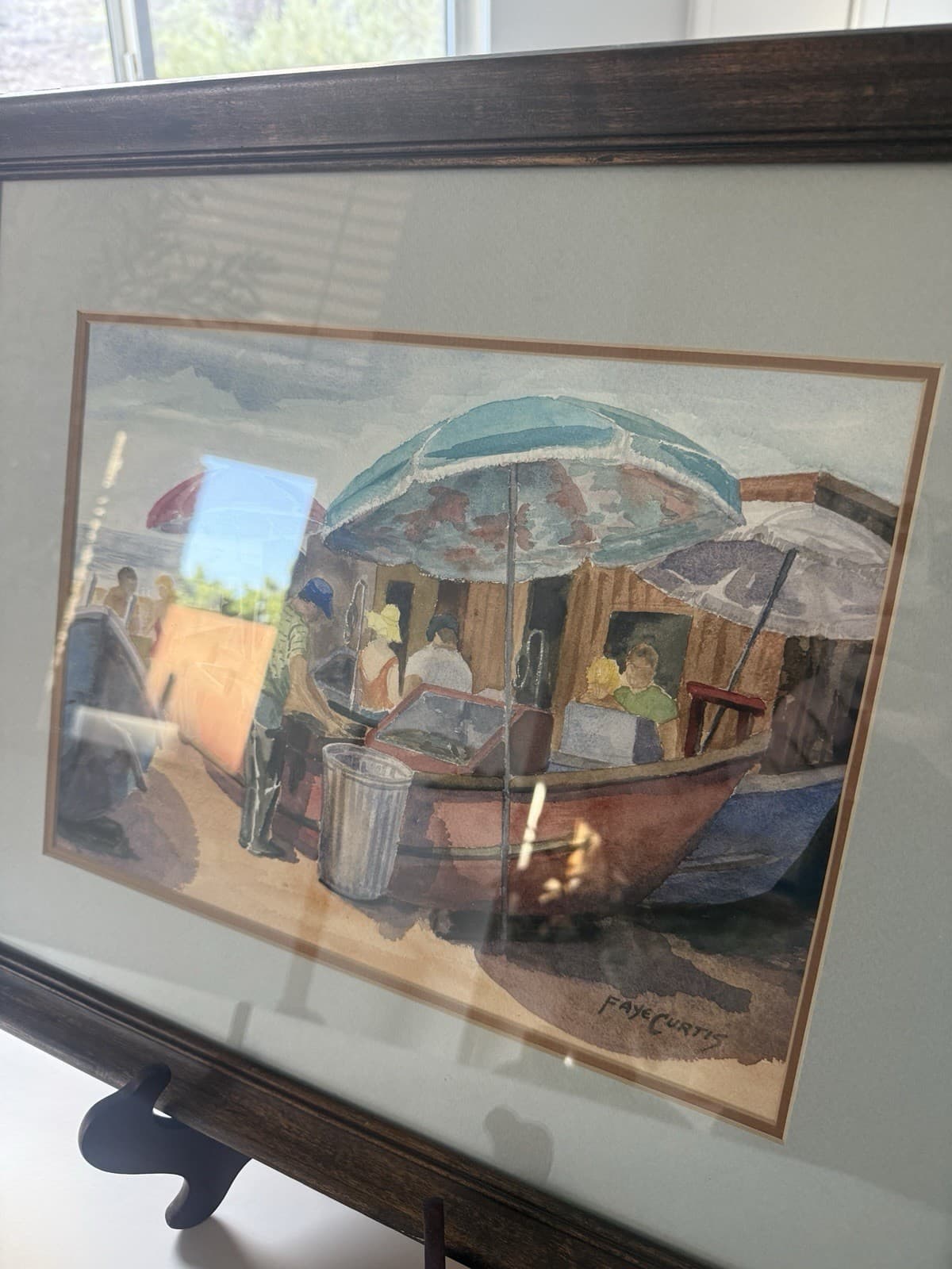 Vintage Beach Scene Watercolor Painting by Faye Curtis - Thumbnail 6