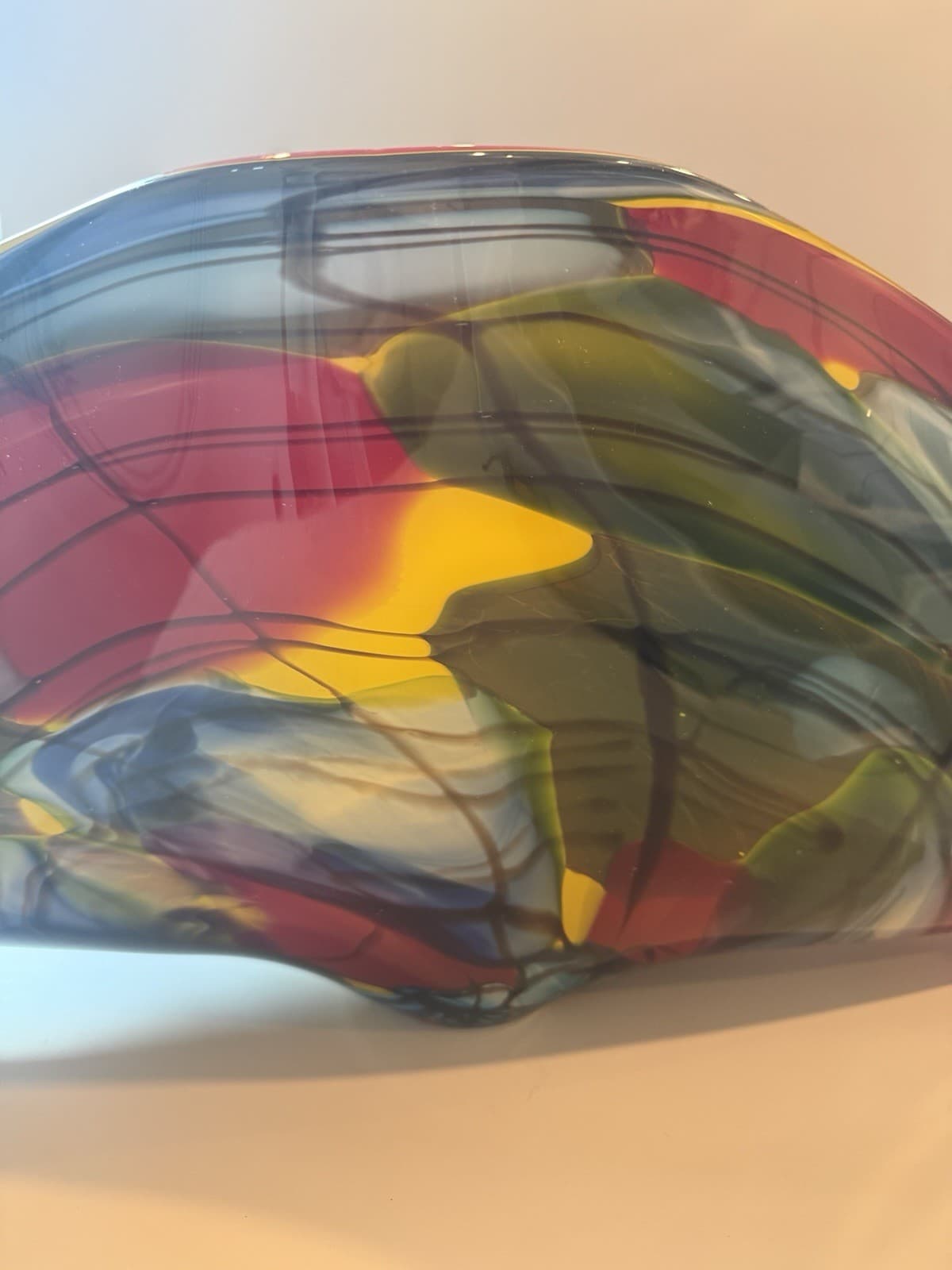Large Murano Style Art Glass Folded Multicolor Centerpiece - Thumbnail 13