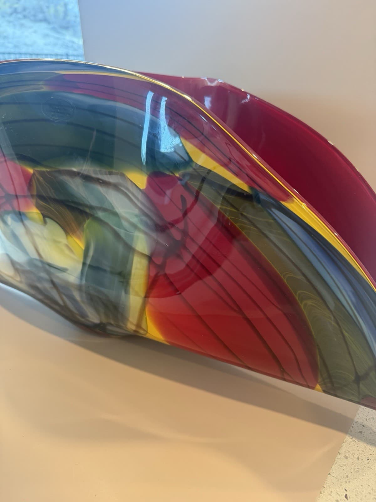 Large Murano Style Art Glass Folded Multicolor Centerpiece - Thumbnail 5