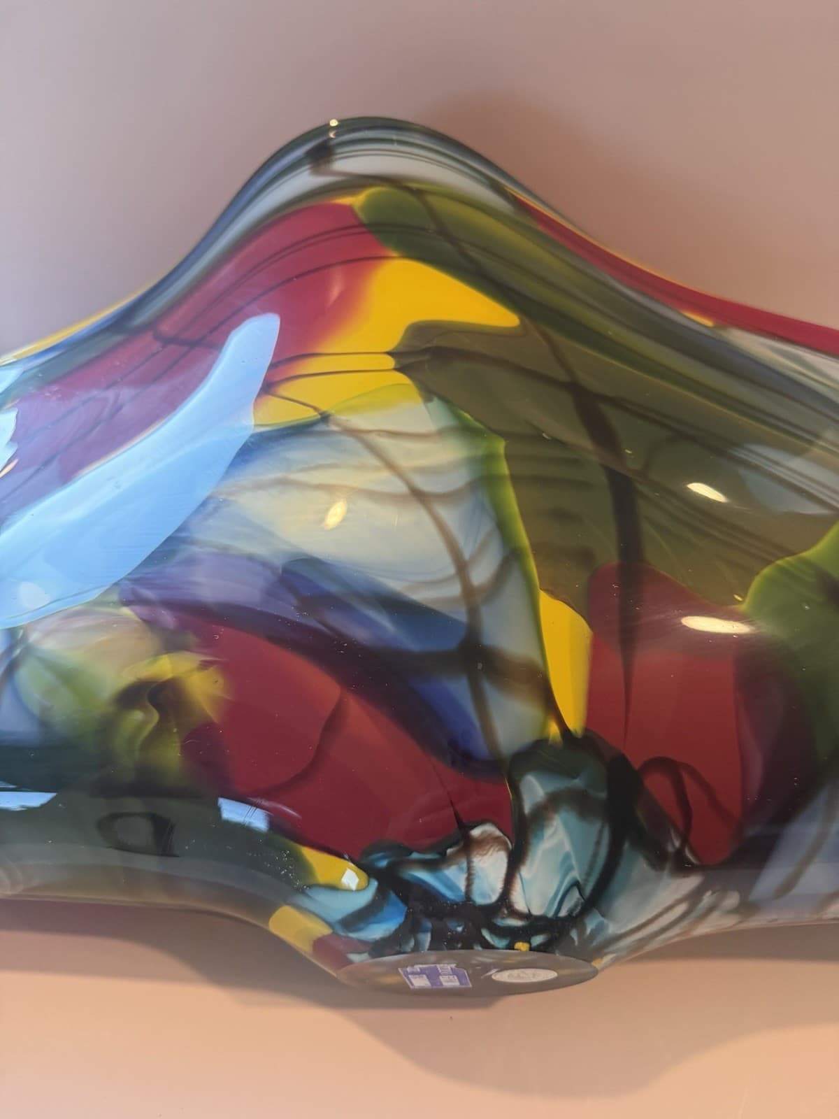 Large Murano Style Art Glass Folded Multicolor Centerpiece - Thumbnail 16