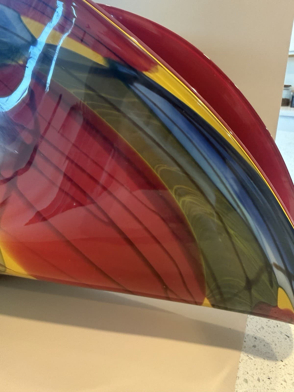 Large Murano Style Art Glass Folded Multicolor Centerpiece - Thumbnail 6
